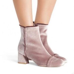 STUART WEITZMAN Pink On The Fringe Ankle Velvet Boots